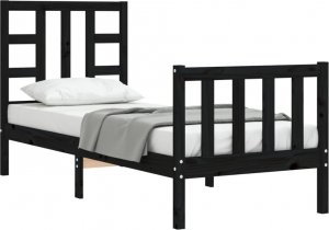 vidaXL Rama łóżka z wezgłowiem, czarna, 2FT6, pojedyncza, lite drewno 4