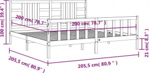 vidaXL Rama łóżka z wezgłowiem, czarna, 200x200 cm, lite drewno 12