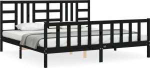 vidaXL Rama łóżka z wezgłowiem, czarna, 200x200 cm, lite drewno 2