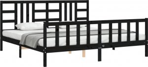 vidaXL Rama łóżka z wezgłowiem, czarna, 200x200 cm, lite drewno 4