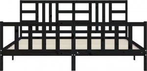 vidaXL Rama łóżka z wezgłowiem, czarna, 200x200 cm, lite drewno 6