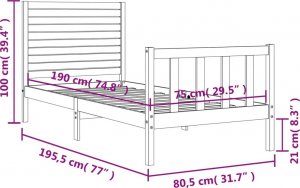 vidaXL Rama łóżka z wezgłowiem, czarna, 2FT6, pojedyncza, lite drewno 12