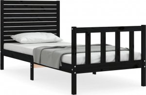 vidaXL Rama łóżka z wezgłowiem, czarna, 2FT6, pojedyncza, lite drewno 2