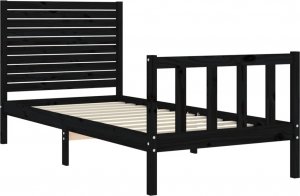 vidaXL Rama łóżka z wezgłowiem, czarna, 2FT6, pojedyncza, lite drewno 5
