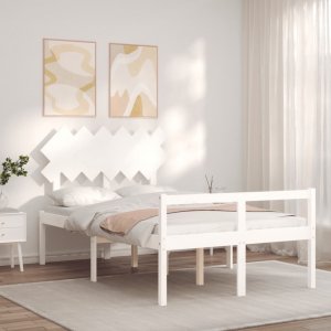 vidaXL Rama łóżka z wezgłowiem, biała, 4FT, mała podwójna, lite drewno 3