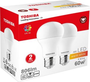 Toshiba LED A60 duo pack 8.5W, 806lm, 2700K, 80Ra, E27 (00101315130A) 1