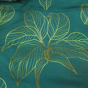 Gierekhoff Pościel 200x220 bawełna satynowa dwustronna 3D GierekHoff gruba 3 części GH 3001 złote liście na zielonym tle 4