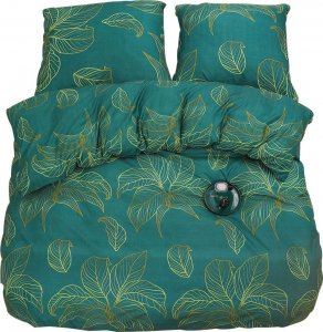 Gierekhoff Pościel 200x220 bawełna satynowa dwustronna 3D GierekHoff gruba 3 części GH 3001 złote liście na zielonym tle 5