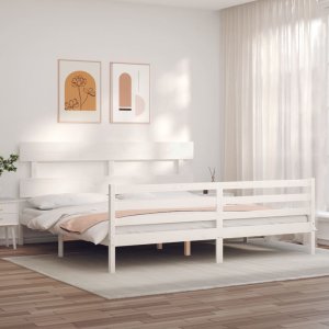 vidaXL Rama łóżka z wezgłowiem, biała, 200x200 cm, lite drewno 3