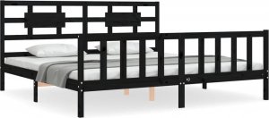 vidaXL Rama łóżka z wezgłowiem, czarna, 200x200 cm, lite drewno 2