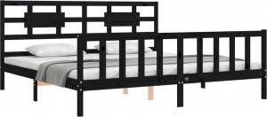 vidaXL Rama łóżka z wezgłowiem, czarna, 200x200 cm, lite drewno 3