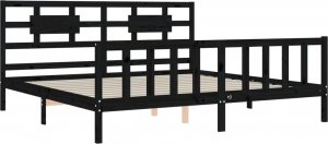 vidaXL Rama łóżka z wezgłowiem, czarna, 200x200 cm, lite drewno 5
