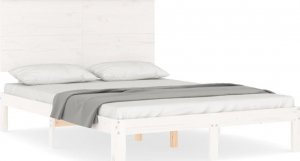 vidaXL Rama łóżka z wezgłowiem, biała, 140x200 cm, lite drewno 2