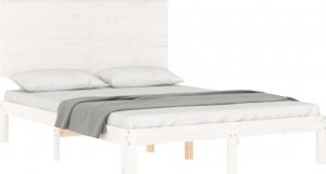 vidaXL Rama łóżka z wezgłowiem, biała, 140x200 cm, lite drewno 4