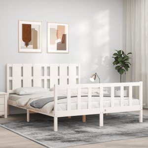 vidaXL Rama łóżka z wezgłowiem, biała King Size, lite drewno 1