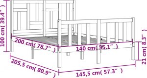vidaXL Rama łóżka z wezgłowiem, 140x200 cm, lite drewno 12