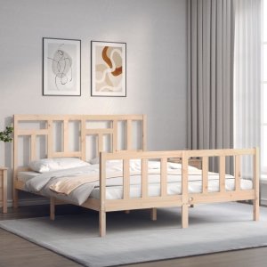 vidaXL Rama łóżka z wezgłowiem, 160x200 cm, lite drewno 3