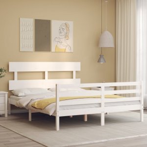 vidaXL Rama łóżka z zagłówkiem, biała, 160x200 cm, lite drewno 1