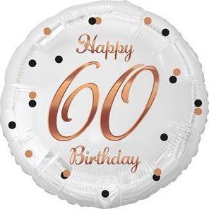 GoDan Balon foliowy B&C Happy 60 Birthday biały, nadruk różowo-złoty 18" Godan 1