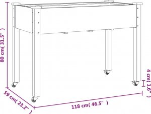 vidaXL Donica na kółkach, z wyściółką, szara, 118x59x80 cm, jodłowa 7