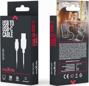 Kabel USB TelForceOne Maxlife kabel USB - USB-C 2,0 m 2A biały 2