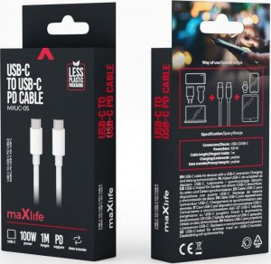 Kabel USB TelForceOne Maxlife kabel MXUC-05 USB-C - USB-C 1,0 m 100W biały 2