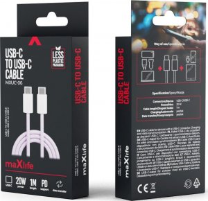 Kabel USB TelForceOne Maxlife kabel MXUC-06 USB-C - USB-C 1,0 m 20W fioletowy nylonowy 5