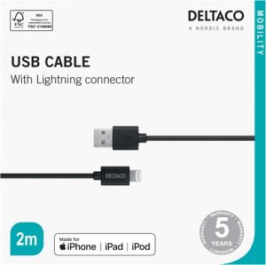 Kabel USB Deltaco USB-A - Lightning 2 m Czarny (IPLH-412) 2