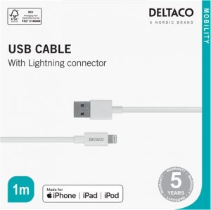 Kabel USB Deltaco USB-A - Lightning 1 m Biały (IPLH-401) 2