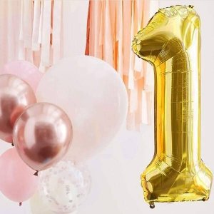 Springos Balon na urodziny cyfra 1 foliowy 40 cm złoty UNIWERSALNY 4