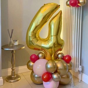Springos Balon na urodziny cyfra 4 foliowy 40 cm złoty UNIWERSALNY 3