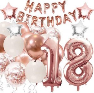 Springos Balony na 18 urodziny zestaw 53 szt. napis happy birthday rosegold UNIWERSALNY 1