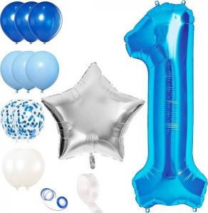 Springos Balony niebieskie i srebrne zestaw na roczek z cyfrą 1 urodziny UNIWERSALNY 1