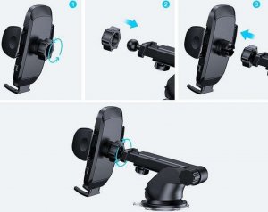 Alogy Uchwyt samochodowy 2w1 Alogy do telefonu 6.5" grawitacyjny na szybę, deskę rozdzielczą, kratkę Easy One Touch + Organizer 8