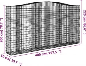 vidaXL Kosze gabionowe, 5 szt, 400x50x200/220 cm, galwanizowane żelazo 6
