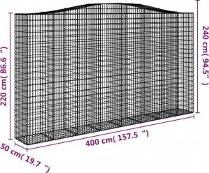 vidaXL Kosze gabionowe, 4 szt, 400x50x220/240 cm, galwanizowane żelazo 6