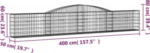 vidaXL Kosze gabionowe, 20 szt, 400x50x60/80 cm, galwanizowane żelazo 6