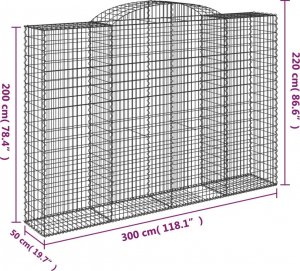 vidaXL Kosze gabionowe, 5 szt, 300x50x200/220 cm, galwanizowane żelazo 6