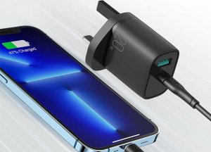 Ładowarka Joyroom Joyroom szybka ładowarka sieciowa UK USB Typ C + USB 20W PD QC3.0 czarny (L-QP2011) + kabel USB Typ C - Lightning 1m (S-M006) 2