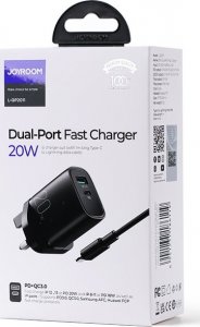 Ładowarka Joyroom Joyroom szybka ładowarka sieciowa UK USB Typ C + USB 20W PD QC3.0 czarny (L-QP2011) + kabel USB Typ C - Lightning 1m (S-M006) 5