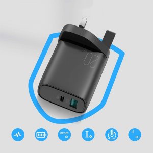 Ładowarka Joyroom Joyroom szybka ładowarka sieciowa UK USB Typ C + USB 20W PD QC3.0 czarny (L-QP2011) + kabel USB Typ C - Lightning 1m (S-M006) 8