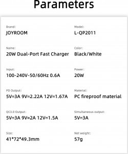 Ładowarka Joyroom Joyroom szybka ładowarka sieciowa UK USB Typ C + USB 20W PD QC3.0 czarny (L-QP2011) + kabel USB Typ C - Lightning 1m (S-M006) 9