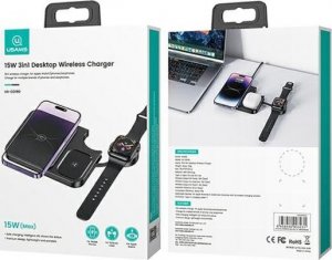 Ładowarka Usams Ładowarka bezprzewodowa USAMS 3w1 15W czarny/black (US-CD190) 6