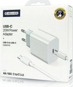 Ładowarka Jellico JELLICO ŁADOWARKA SIECIOWA - AK180 20W PD USB-C + KABEL USB-C NA USB-C ZESTAW BIAŁY 1