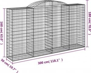 vidaXL Kosze gabionowe, 9 szt, 300x50x160/180 cm, galwanizowane żelazo 6