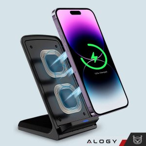 Ładowarka Alogy Ładowarka bezprzewodowa indukcyjna Alogy Qi Stand Charger na telefon stojak stacja z ładowaniem 15W Czarna 7