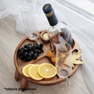 Okrągły dębowy stoliczek do wina i przekąsek nr9 - jasny dąb 1