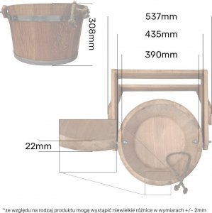 Wiadro prysznicowe do sauny drewniane dębowe 30l 4