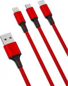 Kabel USB XO XO kabel NB173 3w1 USB - Lightning + USB-C + microUSB 1,2 m 2,4A czerwony 1