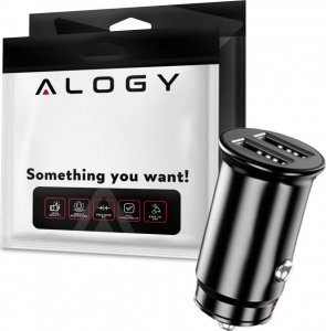 Ładowarka Alogy Mini Ładowarka samochodowa Alogy do auta 2x USB-A 3.1A Czarna + Kabel Alogy 3w1 1